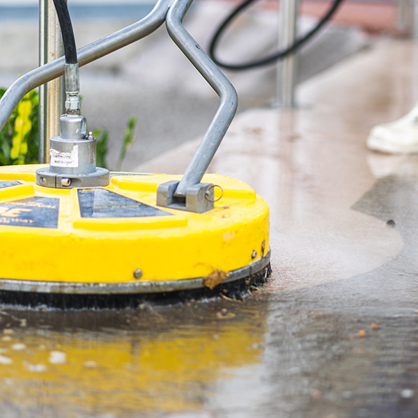 up close view of yellow pressure washer