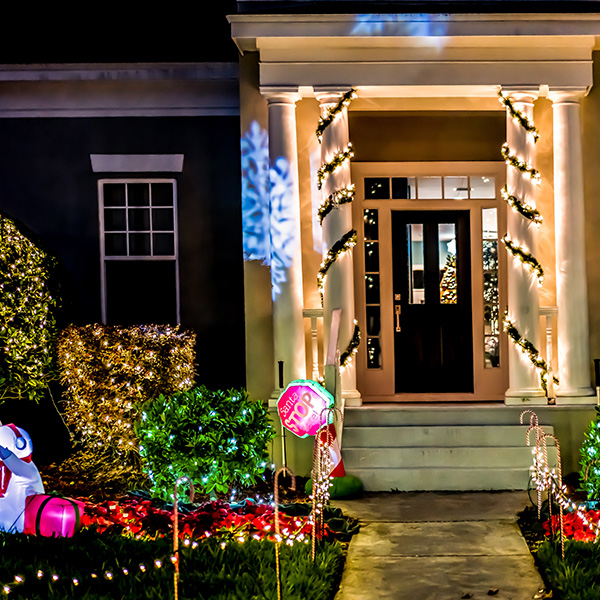 holiday lighting on exterior of home